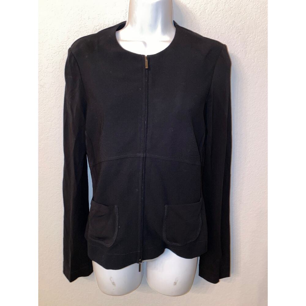 EUC Max Mara black jacket/sweater size M Italy‎ viscose zipper + pockets